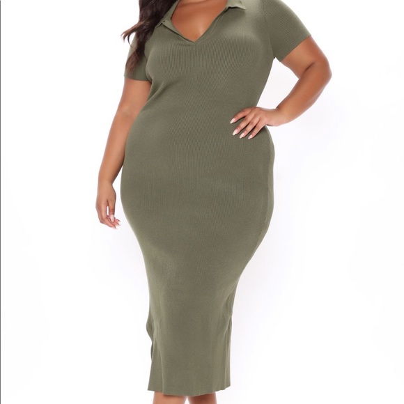 Green midi collared sweater dress with back tie - Picture 1 of 4